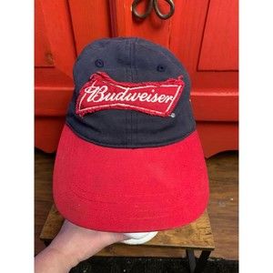 Budweiser Patch Baseball Trucker Cap Adjustable Back EUC One Size Blue Red